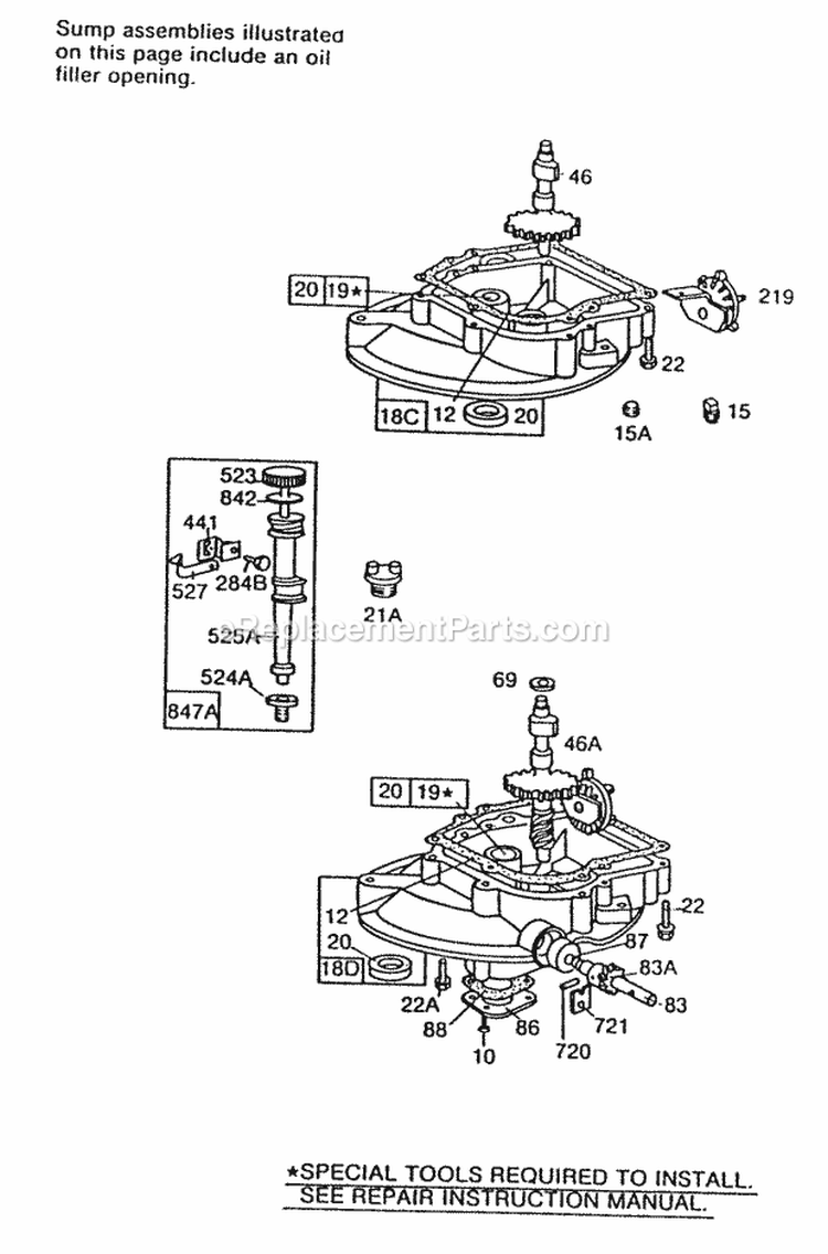 Sump BasesHigh Oil Fill Diagram and Parts List for 113988-0622-01  Briggs and Stratton Engine
